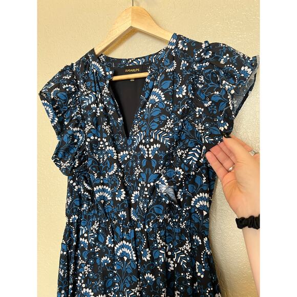 Sugarlips Etta Floral Ruffle Mini Dress Medium Blue Floral Mini Dress Paisley - Picture 7 of 9